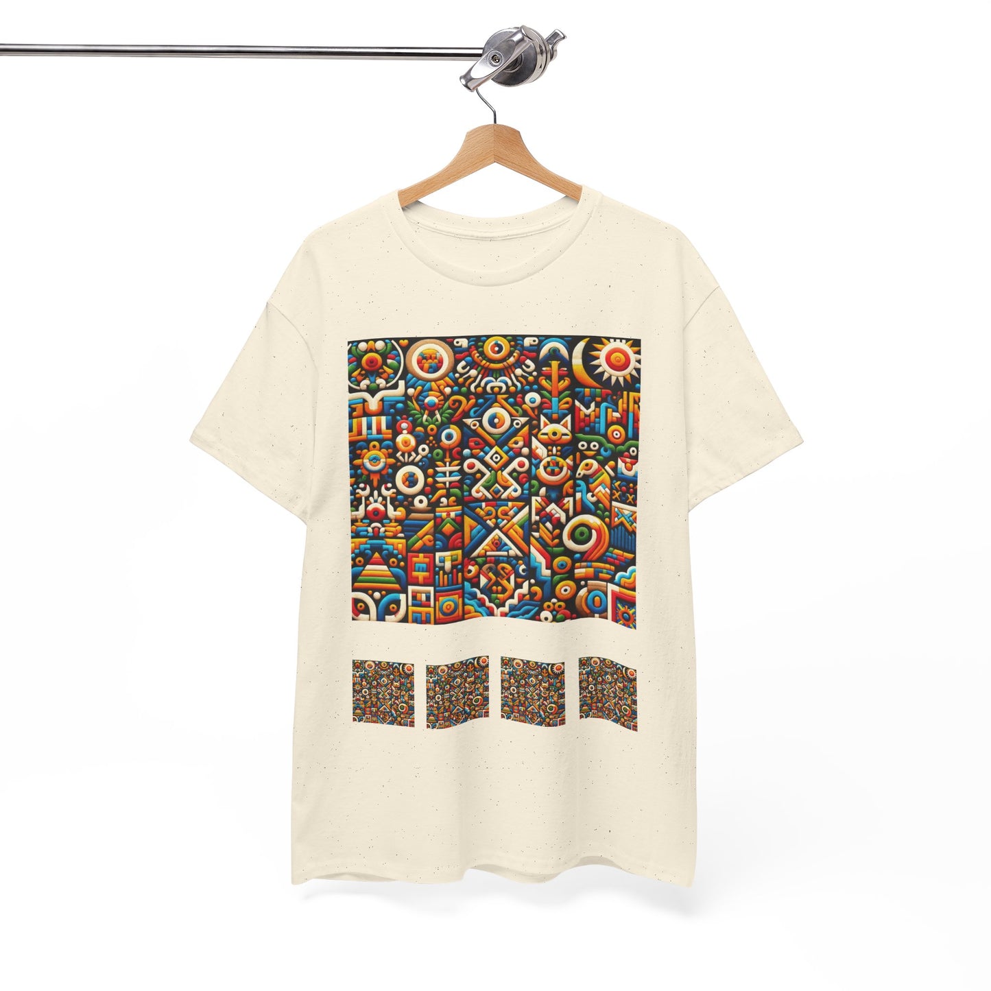 Huichol Vibrant Mosaic Unisex Tee - Colorful Geometric Pattern - Combo Design - 100% Cotton - Sustainable and Ethically Made - Express Delivery Available