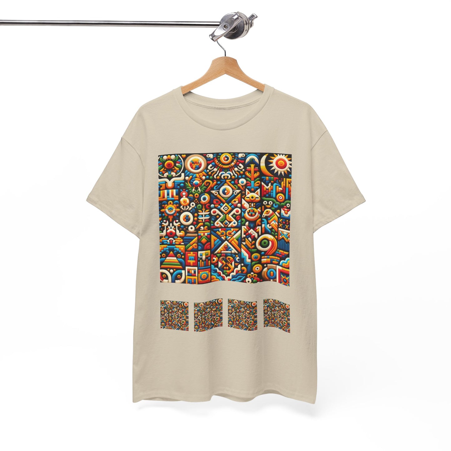 Huichol Vibrant Mosaic Unisex Tee - Colorful Geometric Pattern - Combo Design - 100% Cotton - Sustainable and Ethically Made - Express Delivery Available