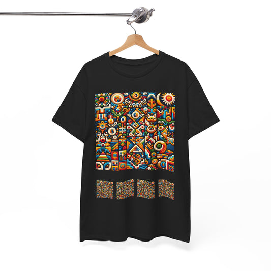 Huichol Vibrant Mosaic Unisex Tee - Colorful Geometric Pattern - Combo Design - 100% Cotton - Sustainable and Ethically Made - Express Delivery Available