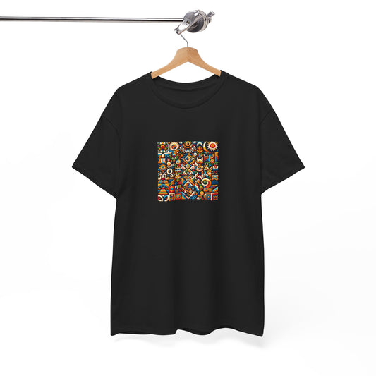 Huichol Vibrant Mosaic Unisex Tee - Colorful Geometric Pattern - Small Design - 100% Cotton - Sustainable and Ethically Made - Express Delivery Available