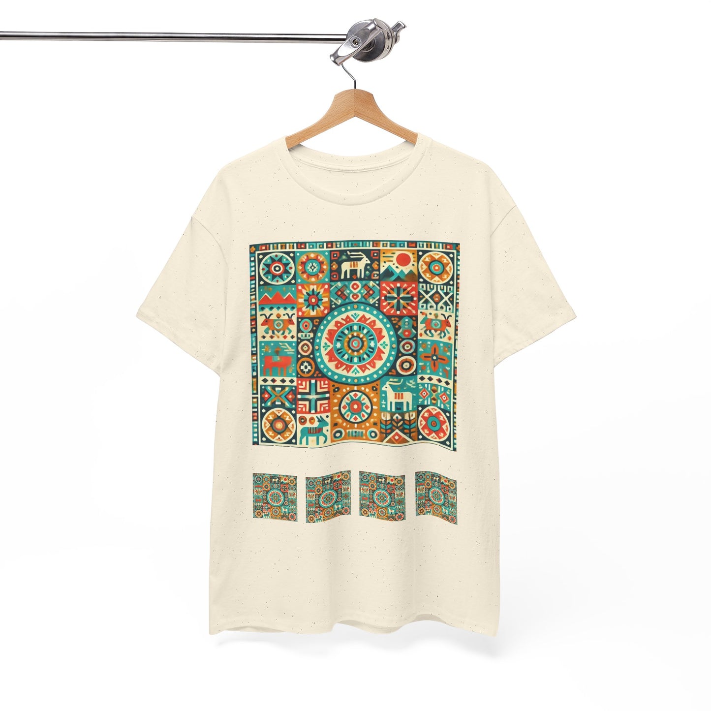 Huichol Geometric Harmony Unisex Tee - Vibrant Mosaic Pattern - Combo Design - 100% Cotton - Sustainable and Ethically Made - Express Delivery Available