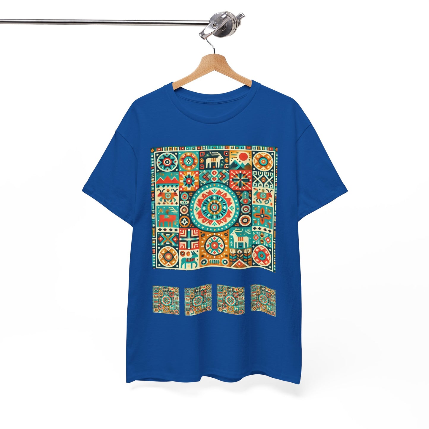 Huichol Geometric Harmony Unisex Tee - Vibrant Mosaic Pattern - Combo Design - 100% Cotton - Sustainable and Ethically Made - Express Delivery Available