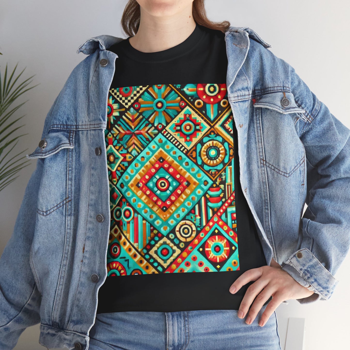 Huichol Geometric Essence Unisex Tee - Bold Abstract Pattern - Large Design - 100% Cotton - Sustainable and Ethically Made - Express Delivery Available