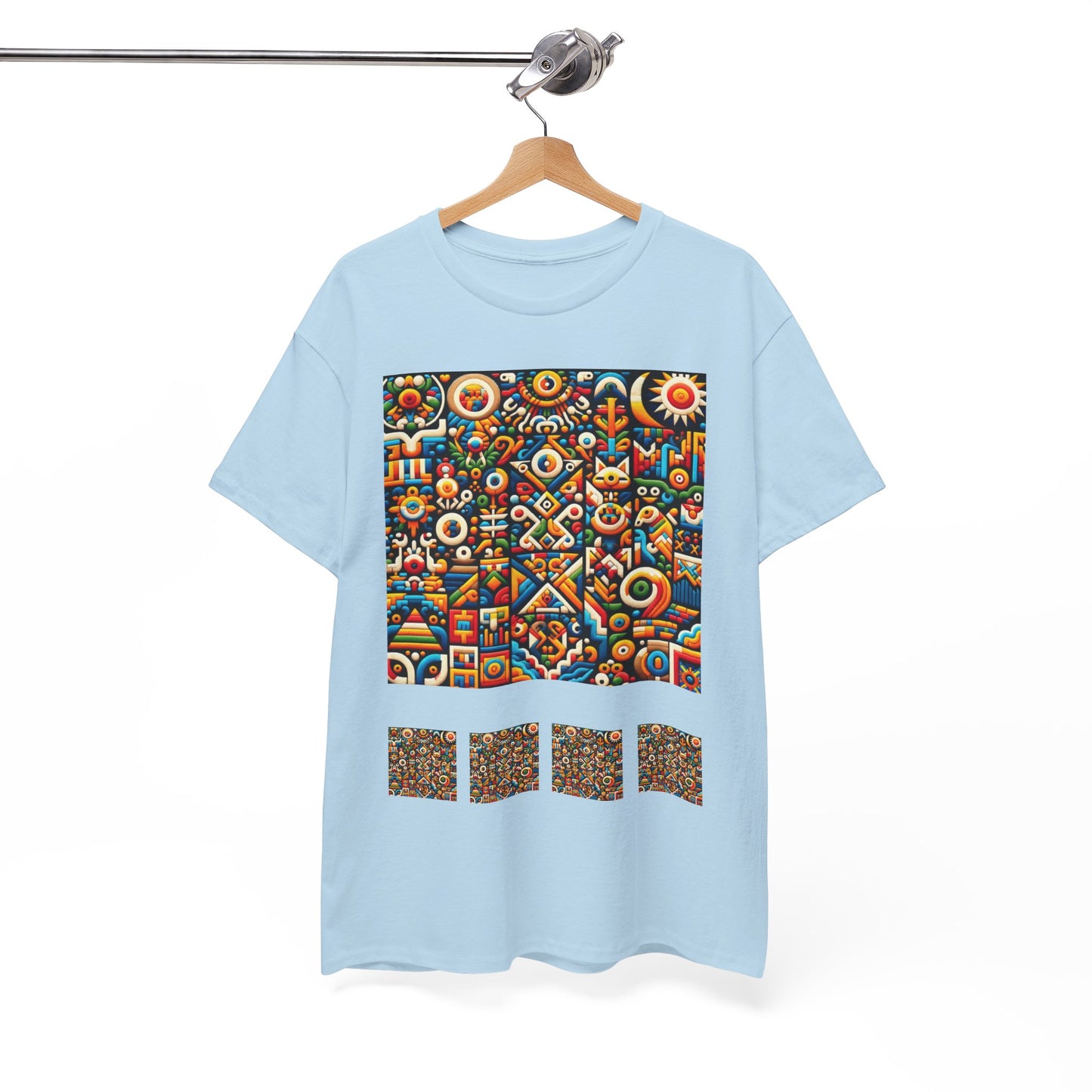 Huichol Vibrant Mosaic Unisex Tee - Colorful Geometric Pattern - Combo Design - 100% Cotton - Sustainable and Ethically Made - Express Delivery Available