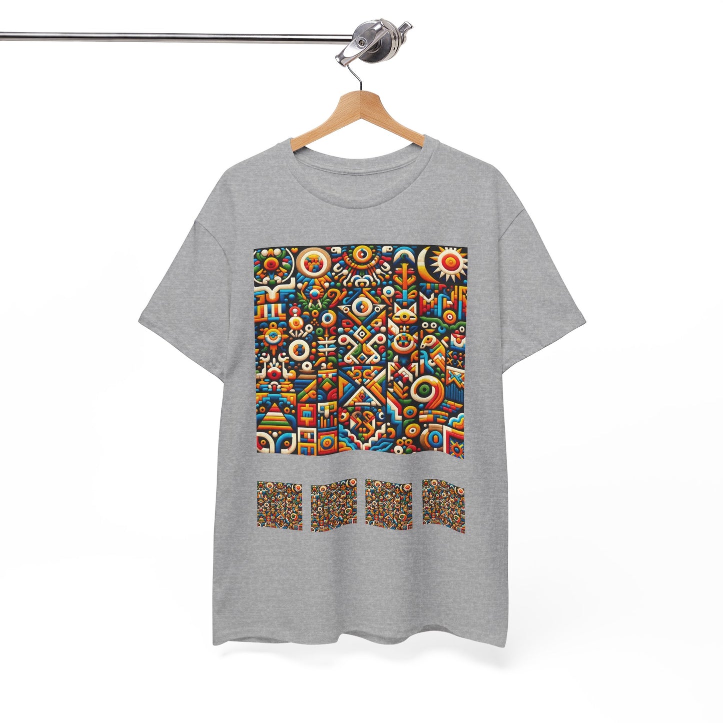 Huichol Vibrant Mosaic Unisex Tee - Colorful Geometric Pattern - Combo Design - 100% Cotton - Sustainable and Ethically Made - Express Delivery Available