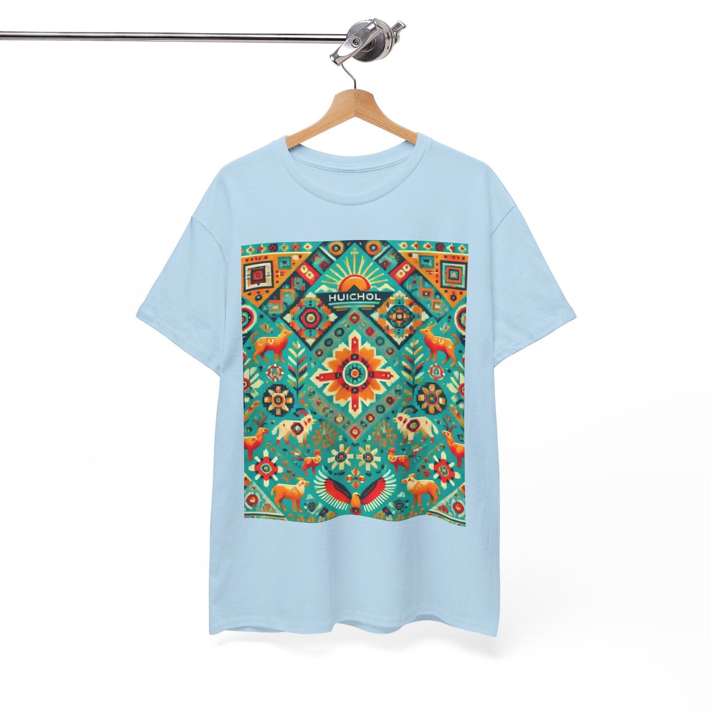 Huichol Nature's Symphony Unisex Tee - Sun and Flora Pattern - Large Design - 100% Cotton - Sustainable and Ethically Made - Express Delivery Available