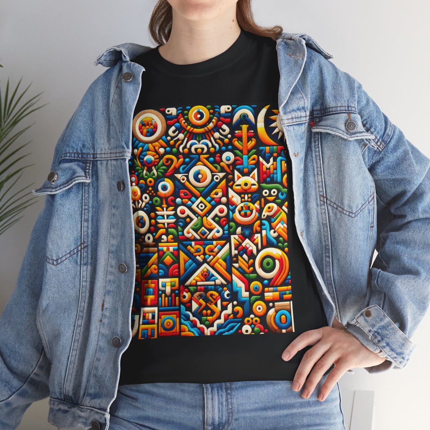 Huichol Vibrant Mosaic Unisex Tee - Colorful Geometric Pattern - Large Design - 100% Cotton - Sustainable and Ethically Made - Express Delivery Available