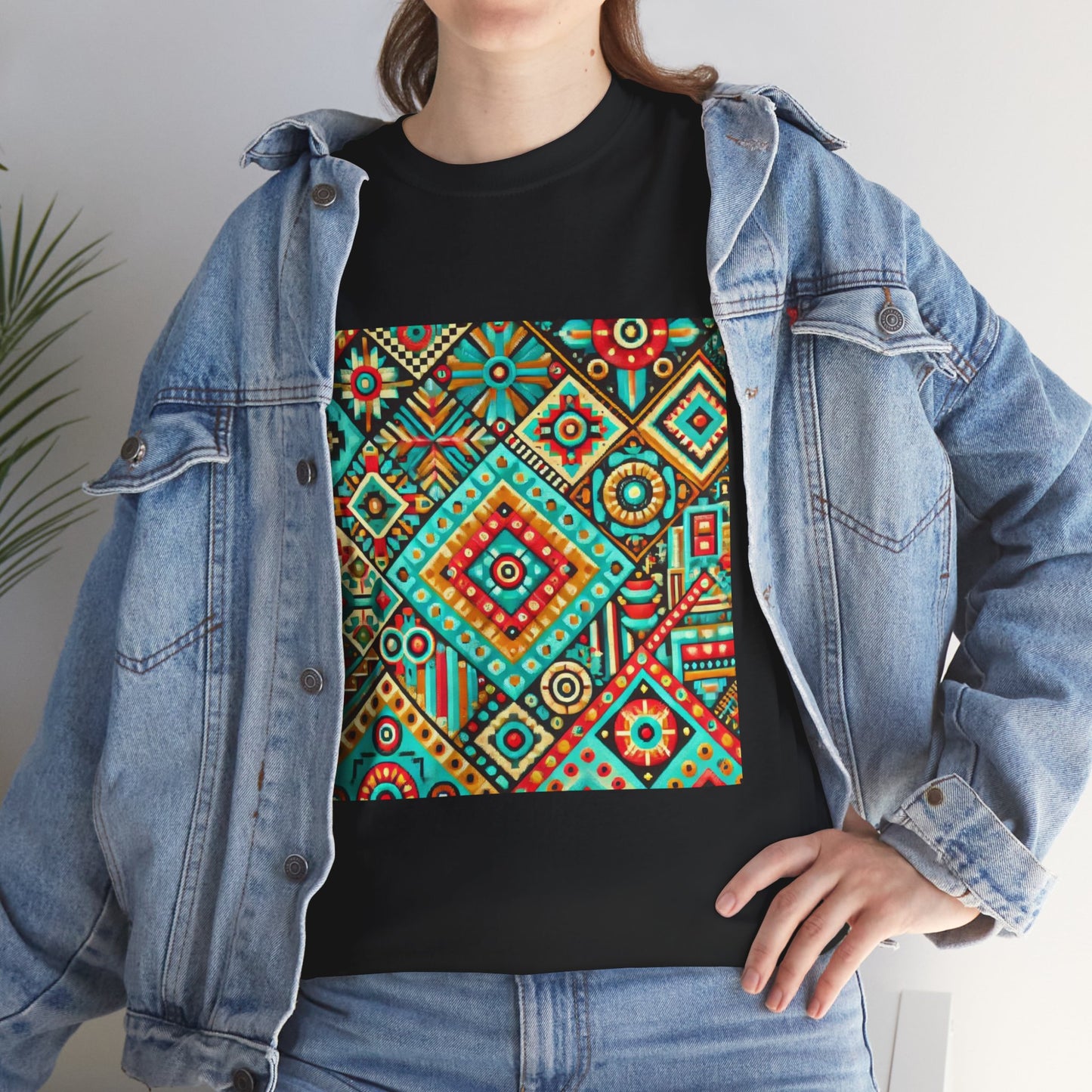 Huichol Geometric Essence Unisex Tee - Bold Abstract Pattern - Medium Design - 100% Cotton - Sustainable and Ethically Made - Express Delivery Available