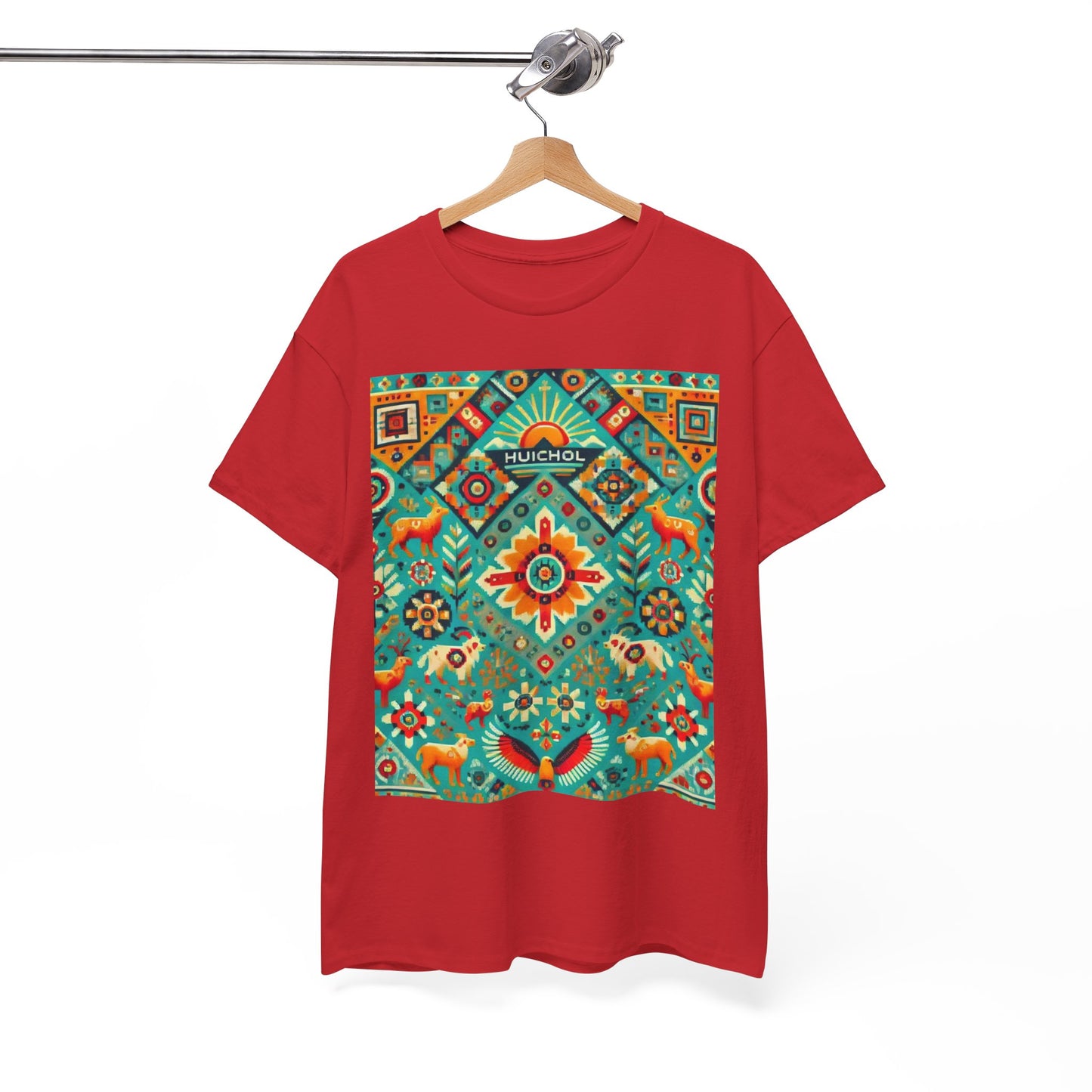 Huichol Nature's Symphony Unisex Tee - Sun and Flora Pattern - Large Design - 100% Cotton - Sustainable and Ethically Made - Express Delivery Available