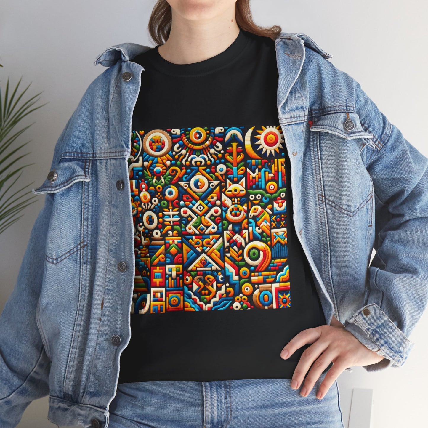 Huichol Vibrant Mosaic Unisex Tee - Colorful Geometric Pattern - Medium Design - 100% Cotton - Sustainable and Ethically Made - Express Delivery Available