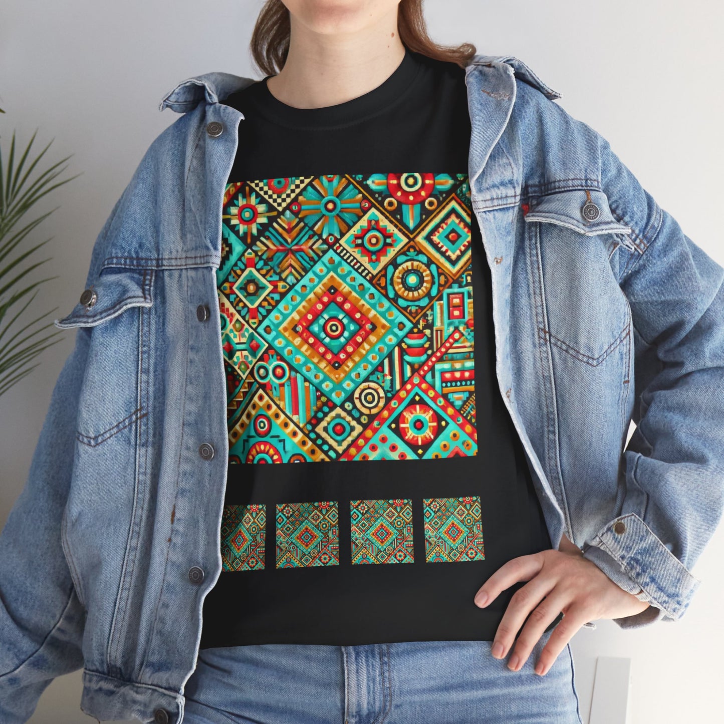 Huichol Geometric Essence Unisex Tee - Bold Abstract Pattern - Combo Design - 100% Cotton - Sustainable and Ethically Made - Express Delivery Available