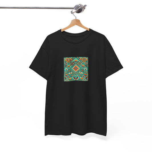 Huichol Nature's Symphony Unisex Tee - Sun and Flora Pattern - Small Design - 100% Cotton - Sustainable and Ethically Made - Express Delivery Available