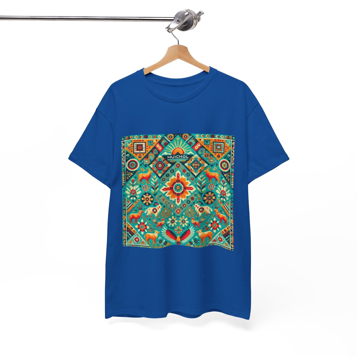 Huichol Nature's Symphony Unisex Tee - Sun and Flora Pattern - Medium Design - 100% Cotton - Sustainable and Ethically Made - Express Delivery Available