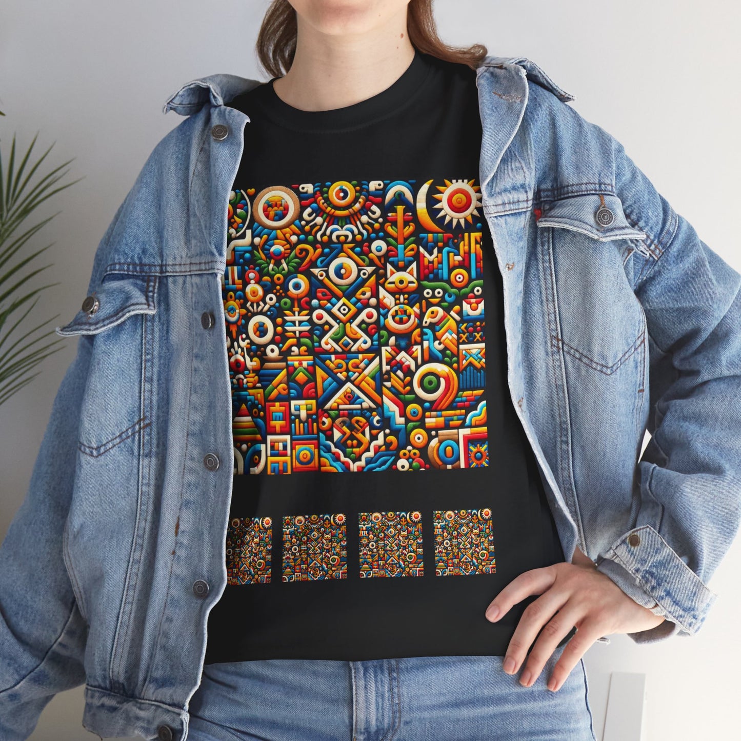 Huichol Vibrant Mosaic Unisex Tee - Colorful Geometric Pattern - Combo Design - 100% Cotton - Sustainable and Ethically Made - Express Delivery Available