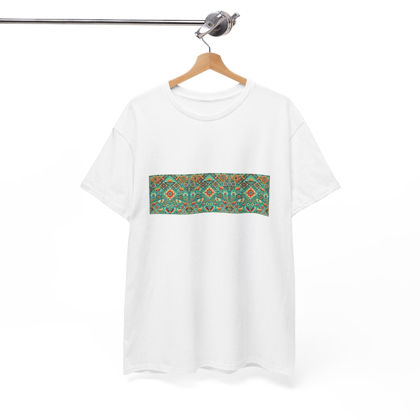 Huichol Nature's Symphony Unisex Tee - Sun and Flora Pattern - Triple Small Design - 100% Cotton - Sustainable and Ethically Made - Express Delivery Available