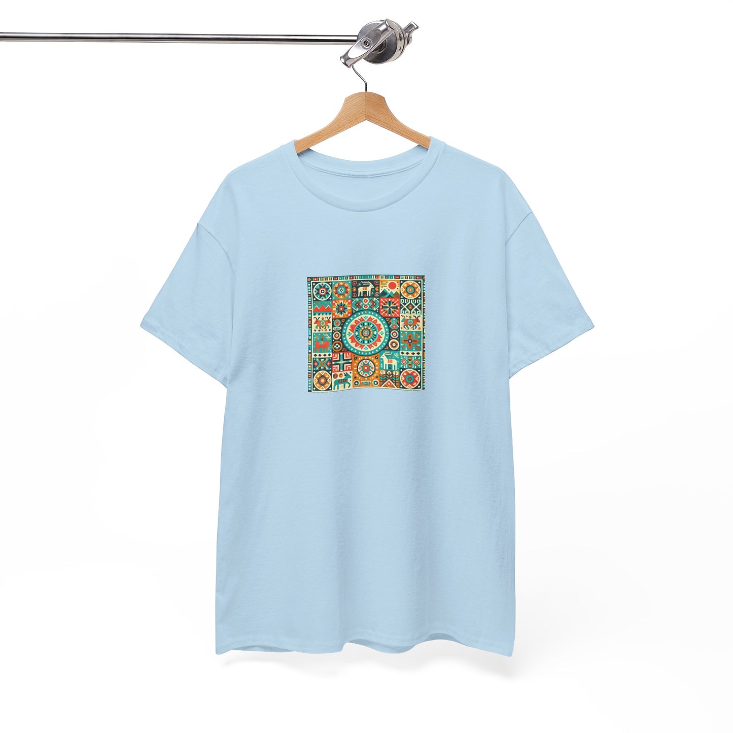 Huichol Geometric Harmony Unisex Tee - Vibrant Mosaic Pattern - Small Design - 100% Cotton - Sustainable and Ethically Made - Express Delivery Available