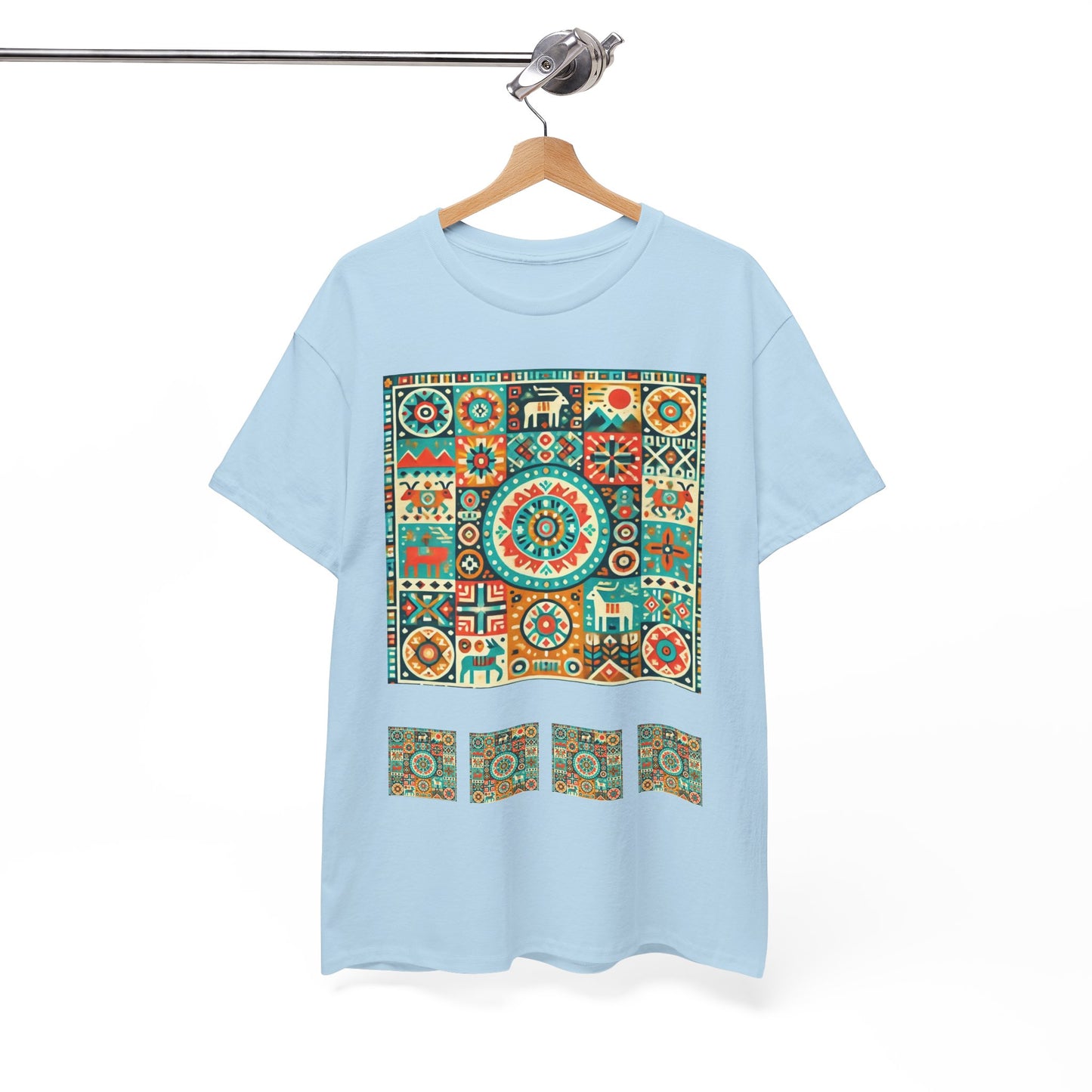 Huichol Geometric Harmony Unisex Tee - Vibrant Mosaic Pattern - Combo Design - 100% Cotton - Sustainable and Ethically Made - Express Delivery Available