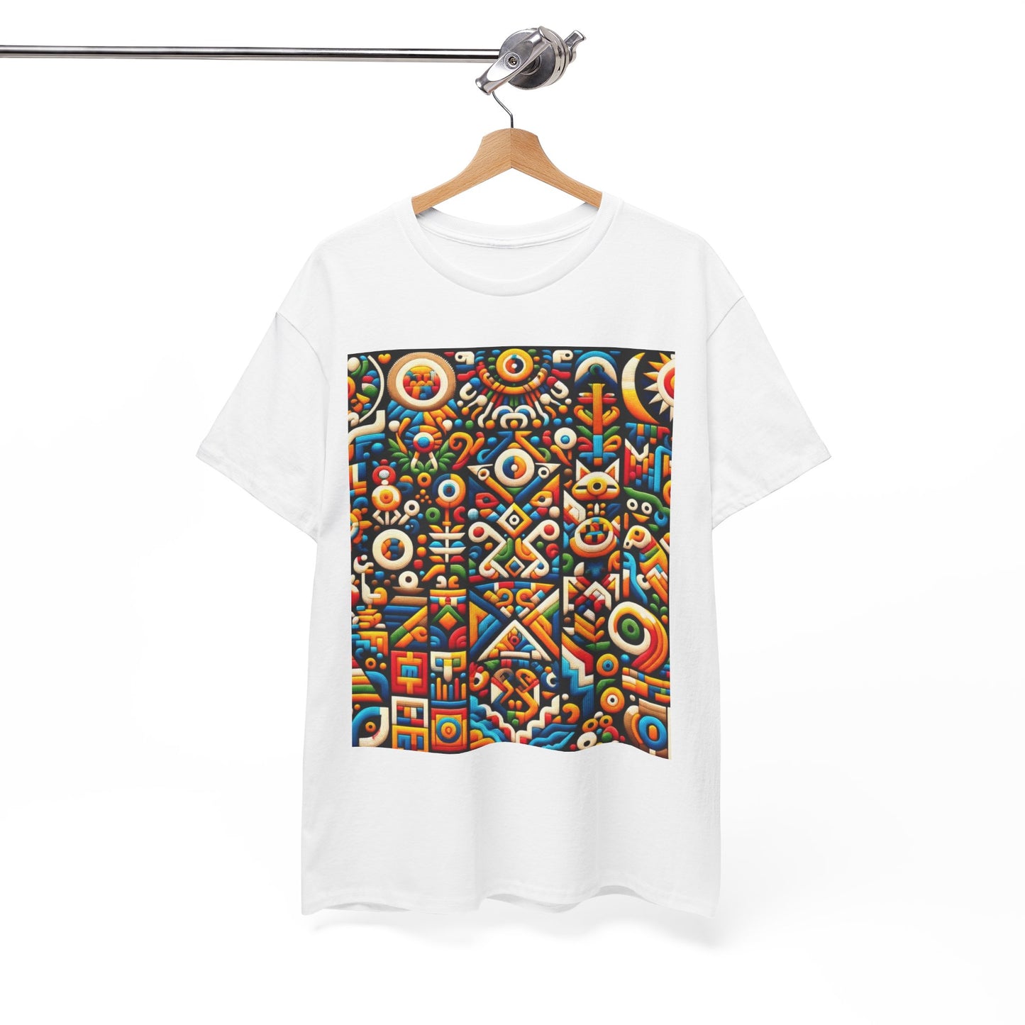 Huichol Vibrant Mosaic Unisex Tee - Colorful Geometric Pattern - Large Design - 100% Cotton - Sustainable and Ethically Made - Express Delivery Available