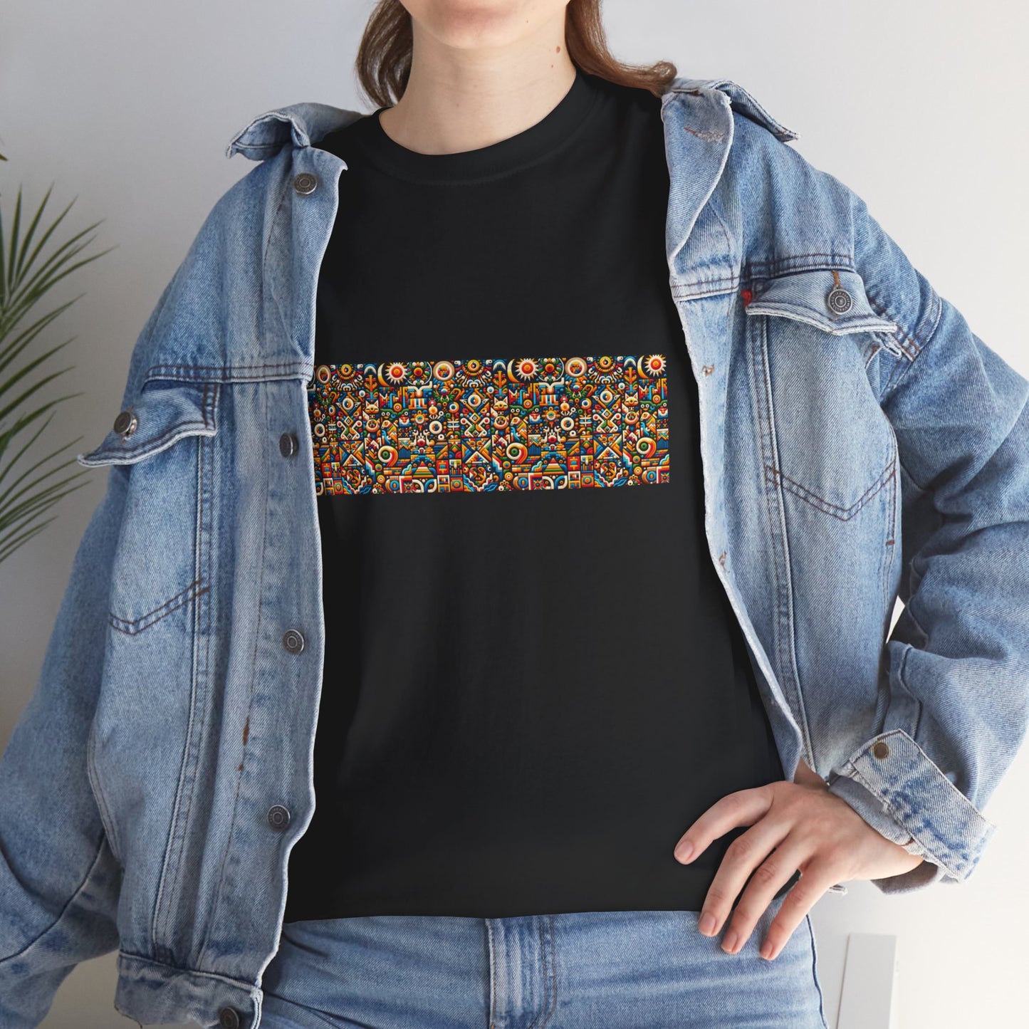 Huichol Vibrant Mosaic Unisex Tee - Colorful Geometric Pattern - Triple Small Design - 100% Cotton - Sustainable and Ethically Made - Express Delivery Available