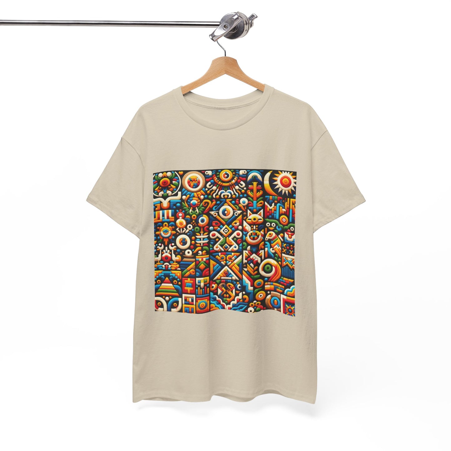 Huichol Vibrant Mosaic Unisex Tee - Colorful Geometric Pattern - Medium Design - 100% Cotton - Sustainable and Ethically Made - Express Delivery Available