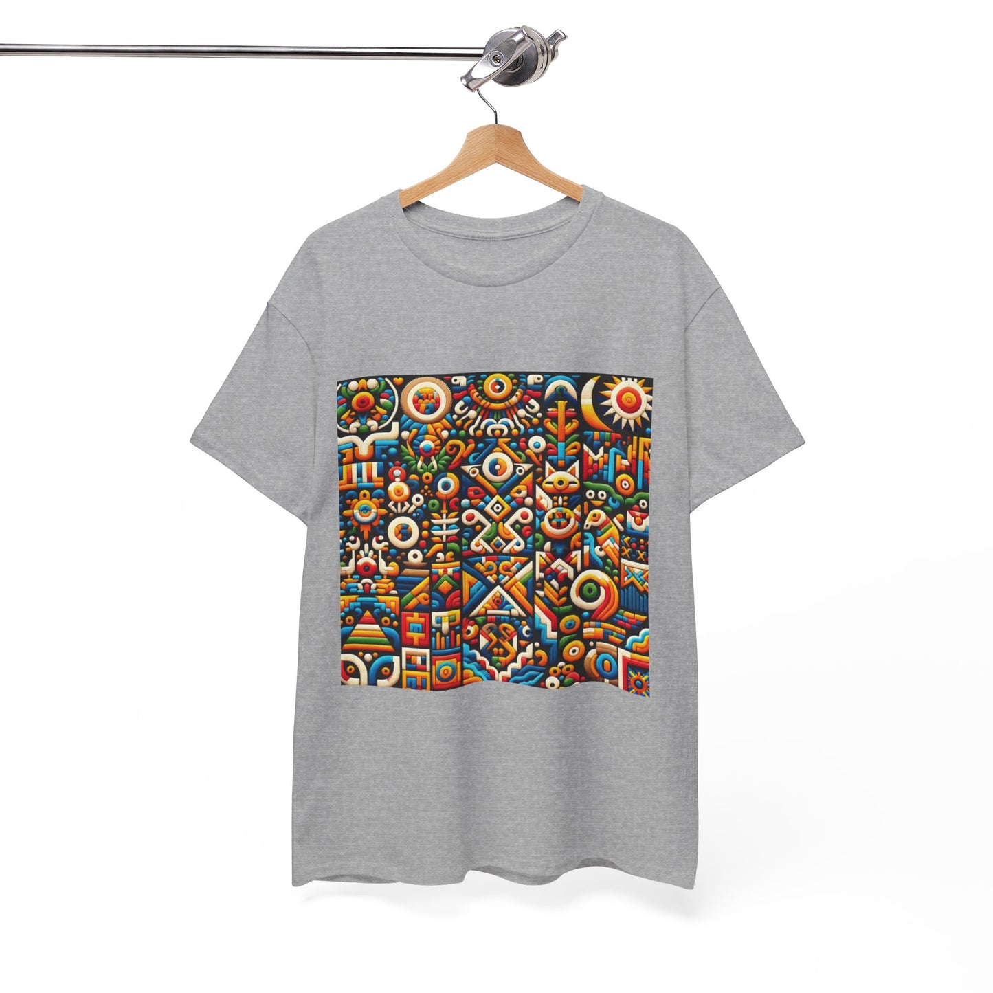 Huichol Vibrant Mosaic Unisex Tee - Colorful Geometric Pattern - Medium Design - 100% Cotton - Sustainable and Ethically Made - Express Delivery Available