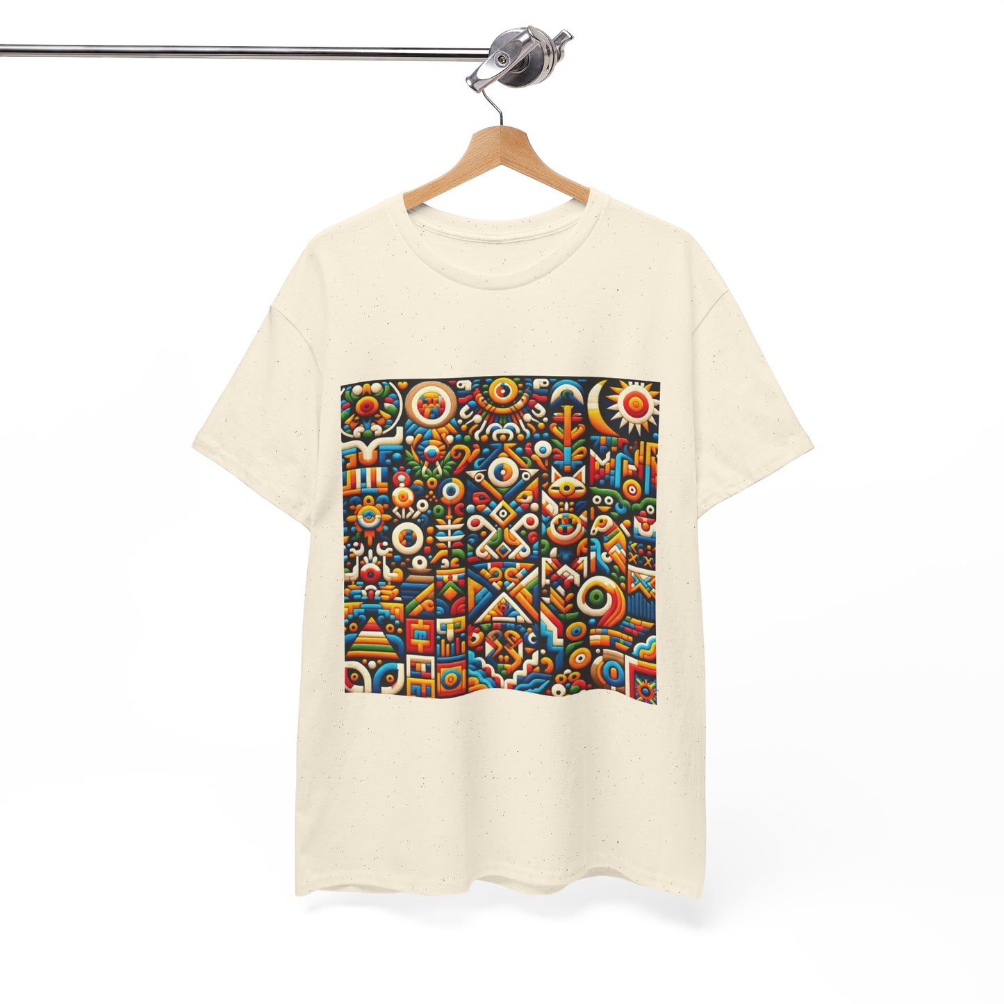 Huichol Vibrant Mosaic Unisex Tee - Colorful Geometric Pattern - Medium Design - 100% Cotton - Sustainable and Ethically Made - Express Delivery Available