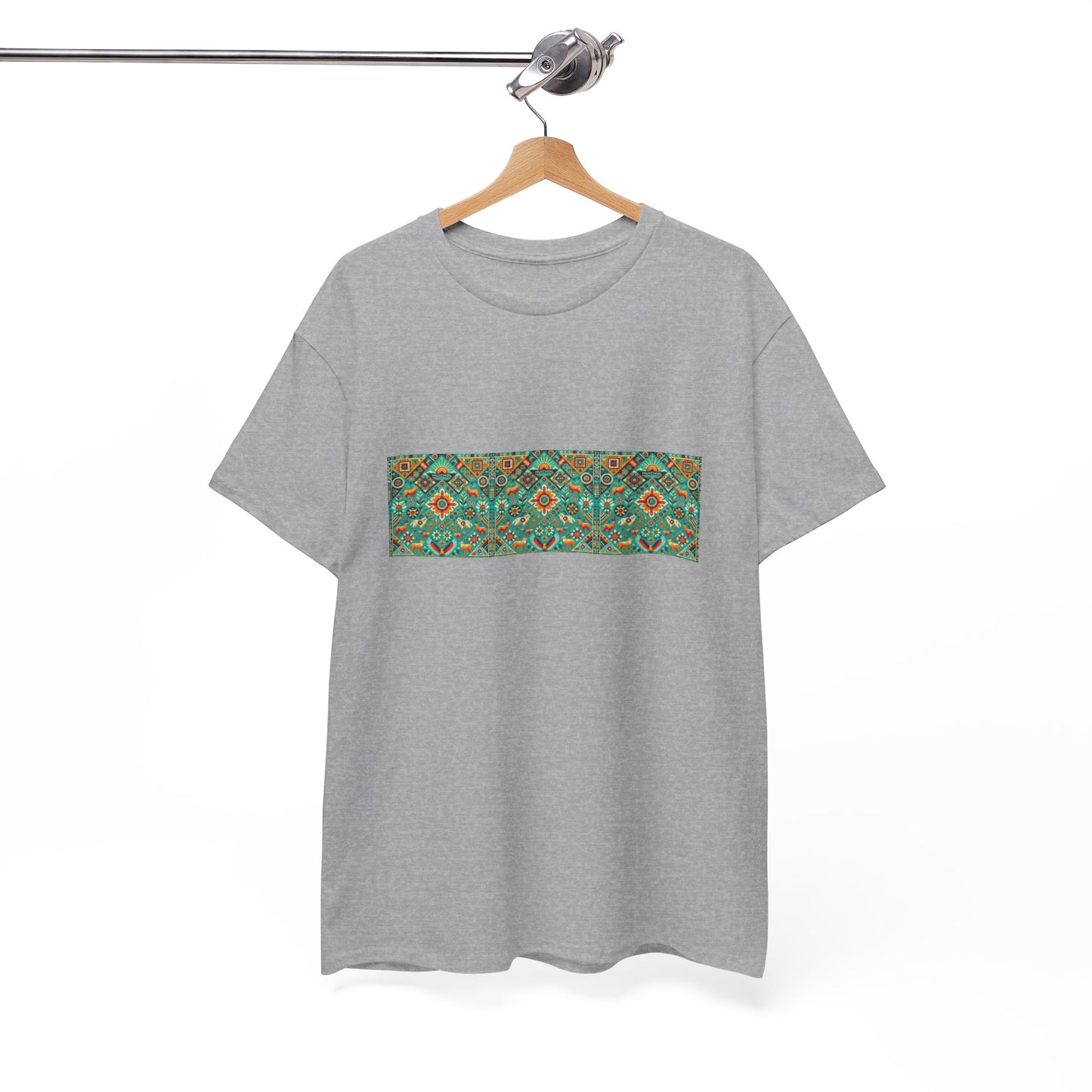 Huichol Nature's Symphony Unisex Tee - Sun and Flora Pattern - Triple Small Design - 100% Cotton - Sustainable and Ethically Made - Express Delivery Available