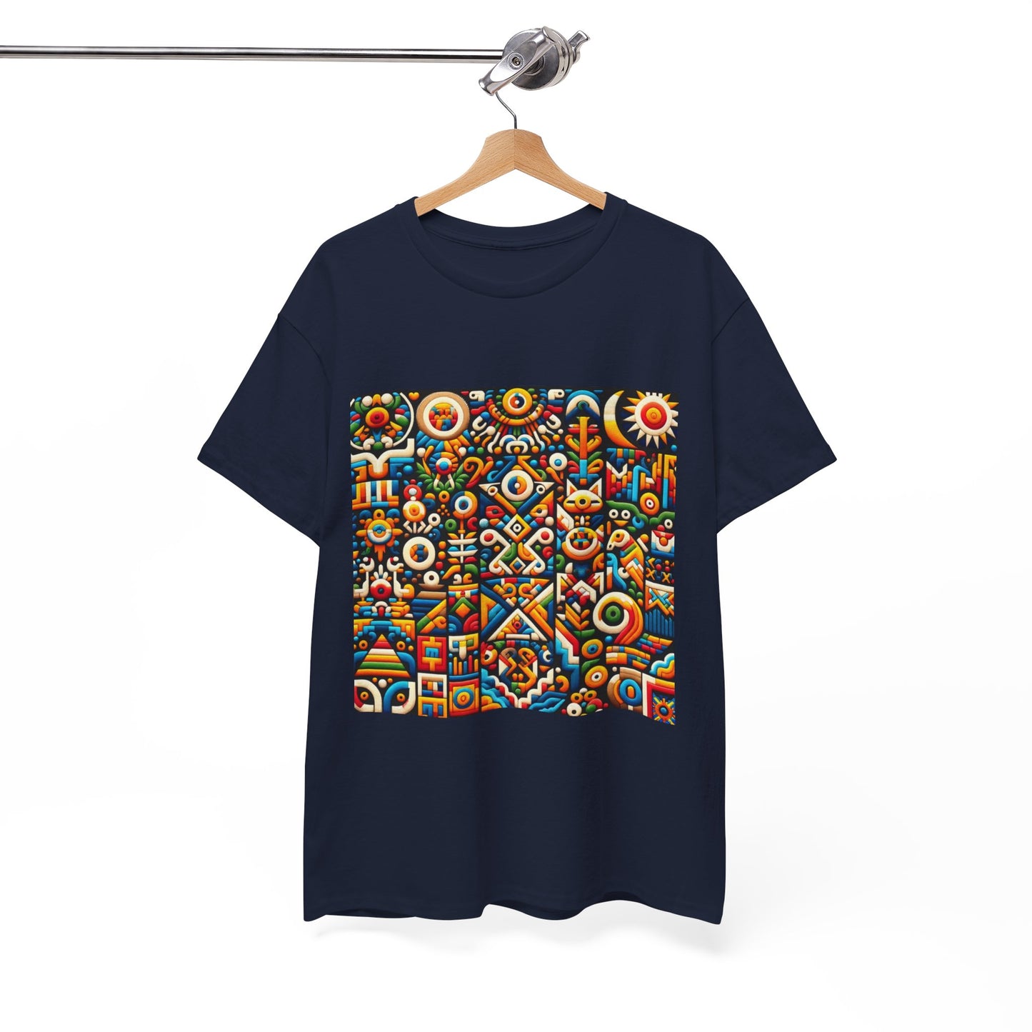 Huichol Vibrant Mosaic Unisex Tee - Colorful Geometric Pattern - Medium Design - 100% Cotton - Sustainable and Ethically Made - Express Delivery Available