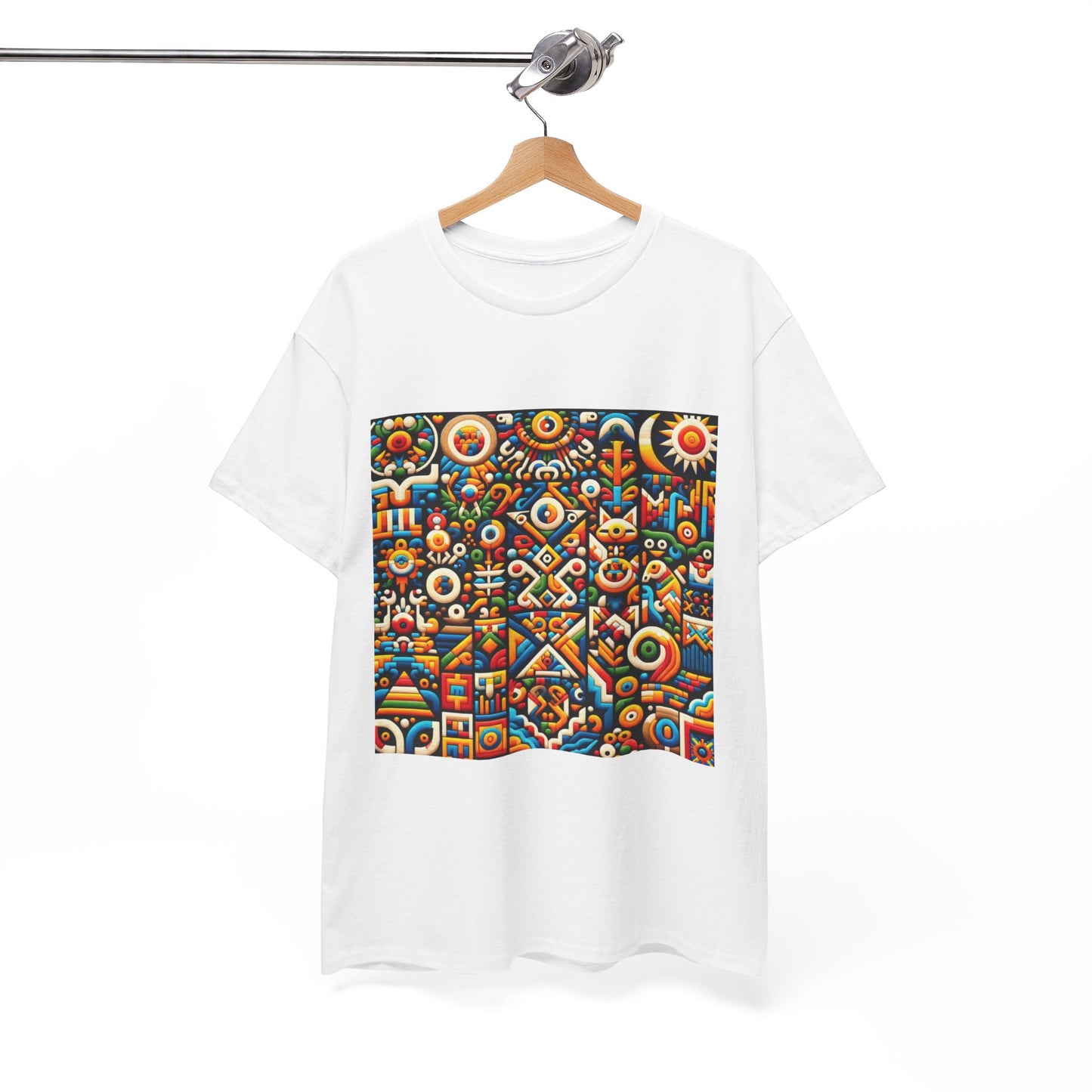 Huichol Vibrant Mosaic Unisex Tee - Colorful Geometric Pattern - Medium Design - 100% Cotton - Sustainable and Ethically Made - Express Delivery Available