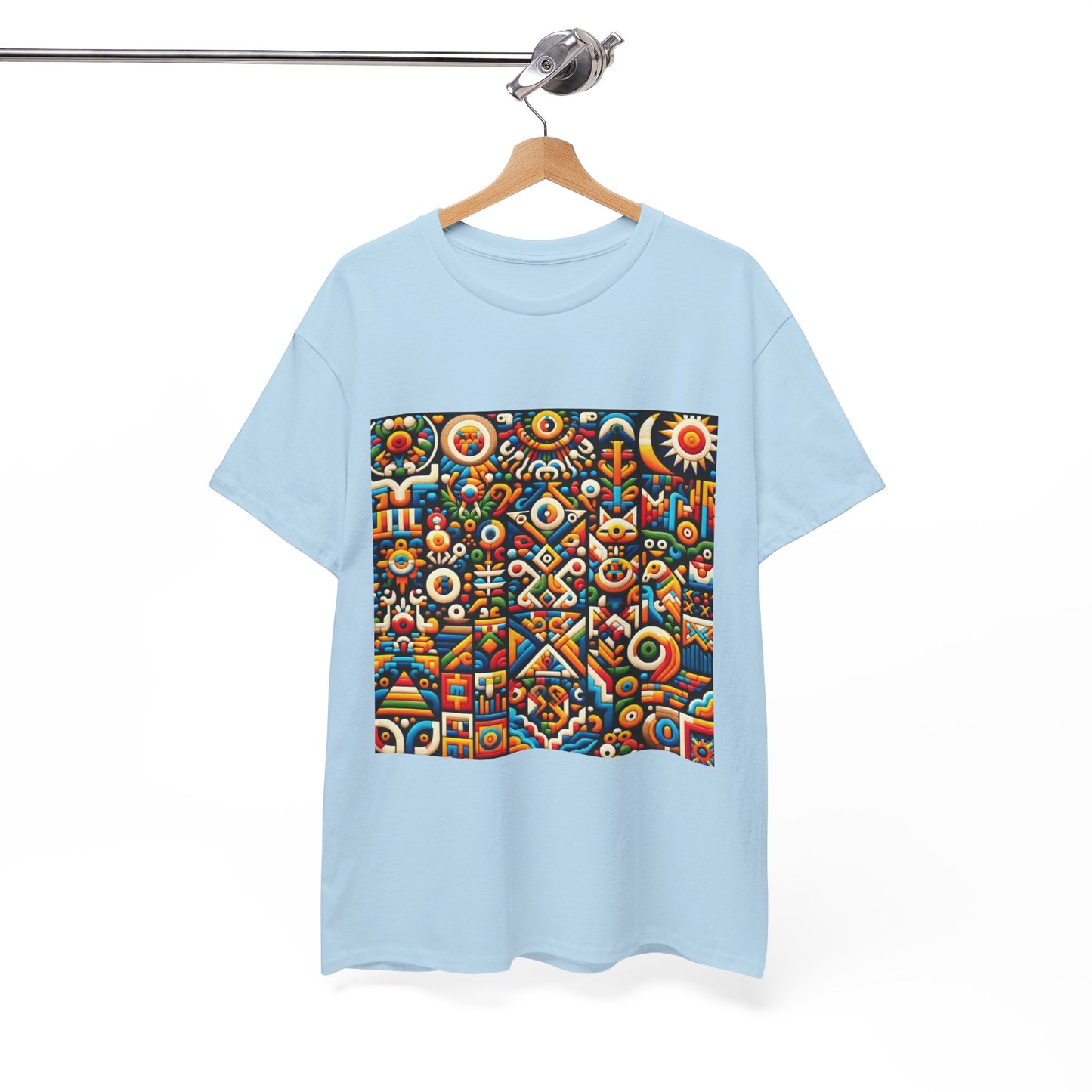 Huichol Vibrant Mosaic Unisex Tee - Colorful Geometric Pattern - Medium Design - 100% Cotton - Sustainable and Ethically Made - Express Delivery Available