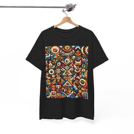 Huichol Vibrant Mosaic Unisex Tee - Colorful Geometric Pattern - Large Design - 100% Cotton - Sustainable and Ethically Made - Express Delivery Available