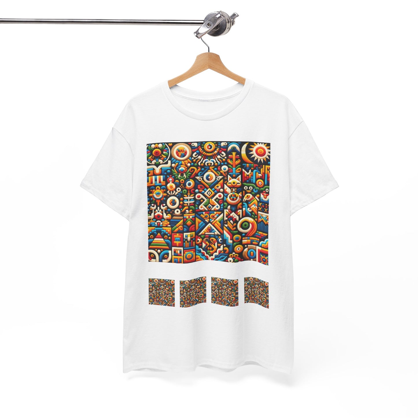 Huichol Vibrant Mosaic Unisex Tee - Colorful Geometric Pattern - Combo Design - 100% Cotton - Sustainable and Ethically Made - Express Delivery Available