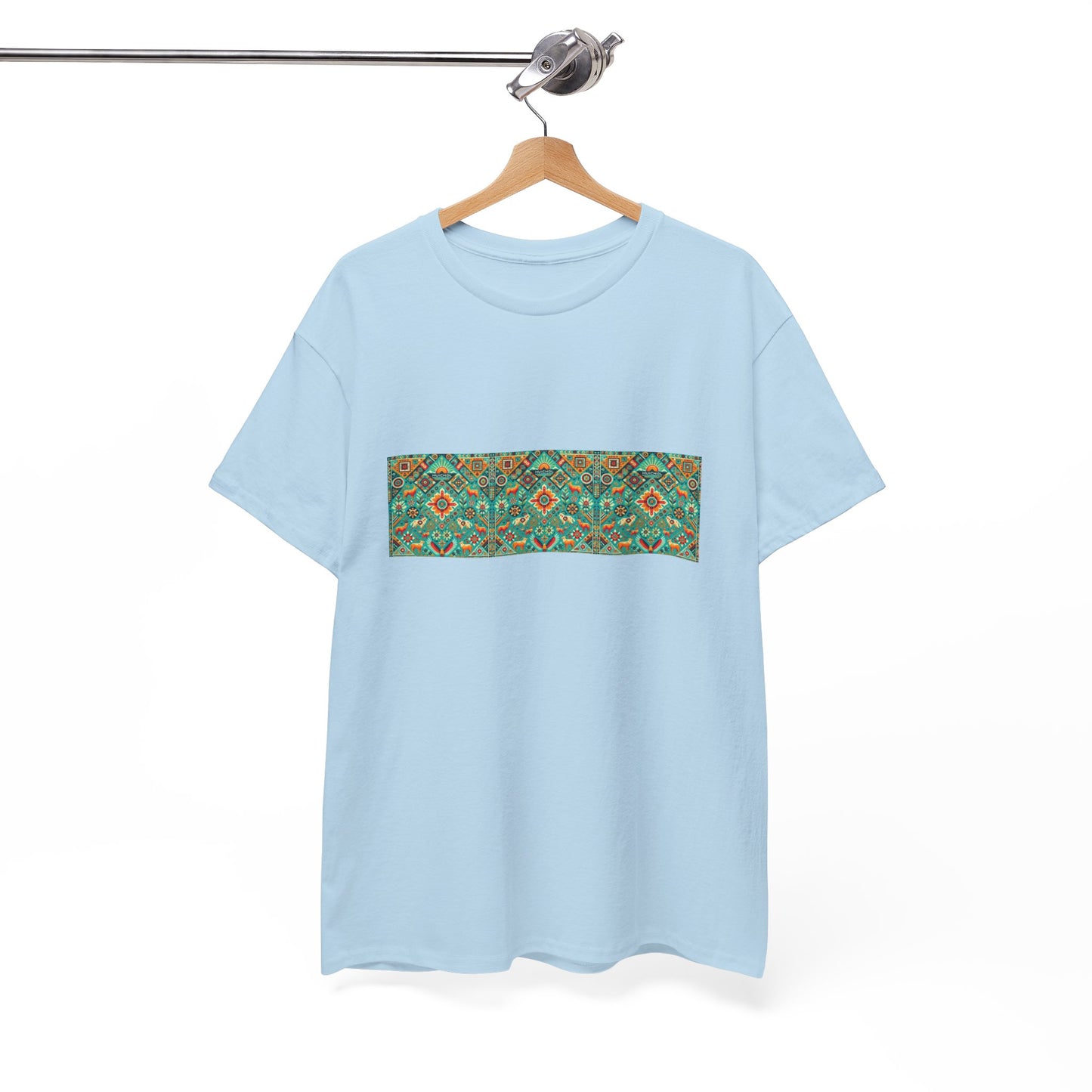 Huichol Nature's Symphony Unisex Tee - Sun and Flora Pattern - Triple Small Design - 100% Cotton - Sustainable and Ethically Made - Express Delivery Available