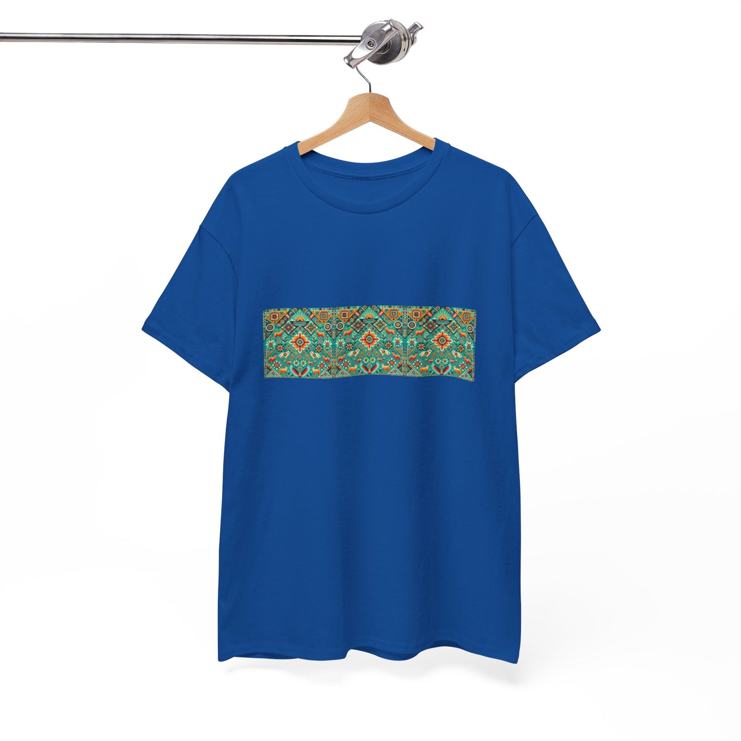 Huichol Nature's Symphony Unisex Tee - Sun and Flora Pattern - Triple Small Design - 100% Cotton - Sustainable and Ethically Made - Express Delivery Available